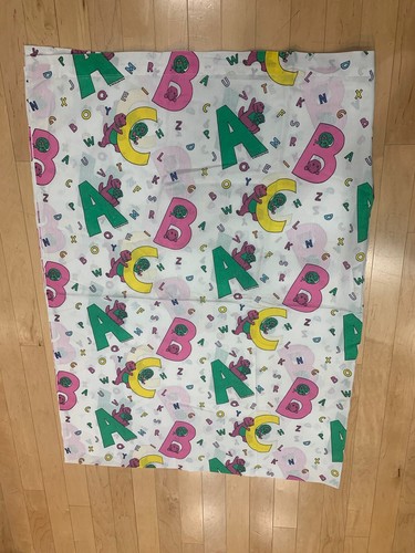 Vintage Barney the Dinosaur Flat Bed Sheet Twin 90s top sheet CRAFT FABRIC Y2K - 第 1/4 張圖片