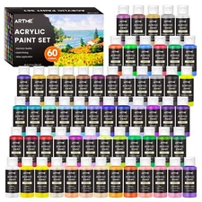 Artme Acrylic Paint Set 60 Colors in 2oz/60ml Bottles Non Toxic Waterproof Rich
