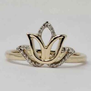 Authentic 1 Ct Round Cut Real Moissanite Lotus Flower Ring 14K Yellow Gold Plated