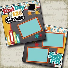 First Day of 12th Grade - 2 Premade Scrapbook Pages - EZ Layout 2227
