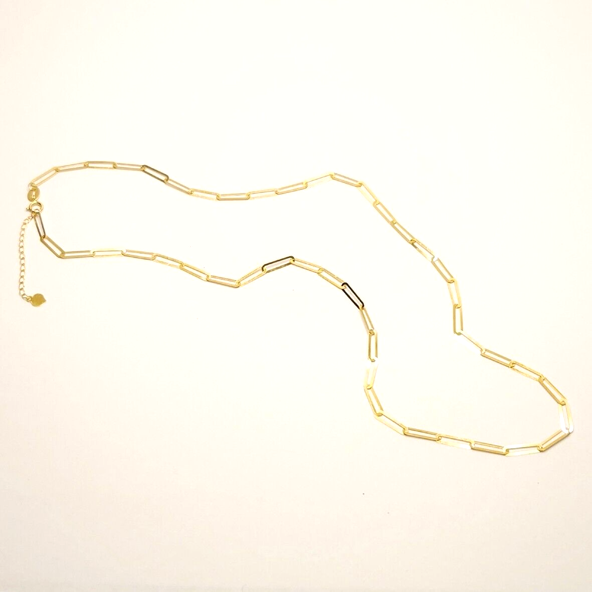 18k Gold Necklace, 16" to 18" long, Paper Clip Chain, 1.1grams, 2.5mm