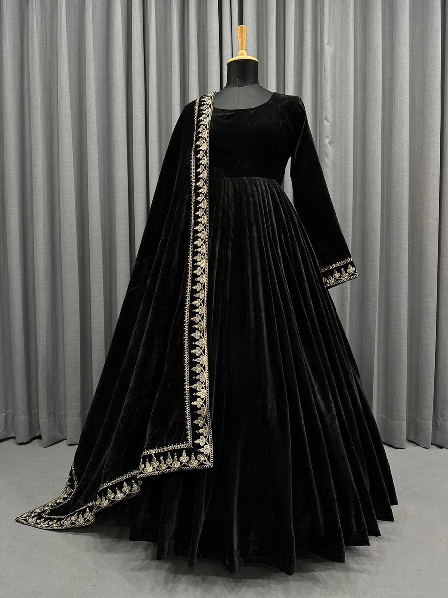 Dazzling Black Thread With Zari Lining Sequence Embroidered