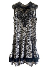 Women’s Black And White Floral Print Mesh Bottom Dress - Medium