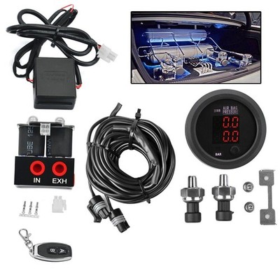 12V Solenoid 2-Valve Air Ride Suspension kits w/ dual display air pressure gauge