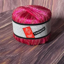 Muench Yarns VERIKERI #4110 Fuschia Pink Metallic Gold Ribbon Shimmer Yarn Skein