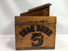 Vintage Wooden Shoe Shine Box Shoe Valet Retro Graphics Shoe Shine 5 cents