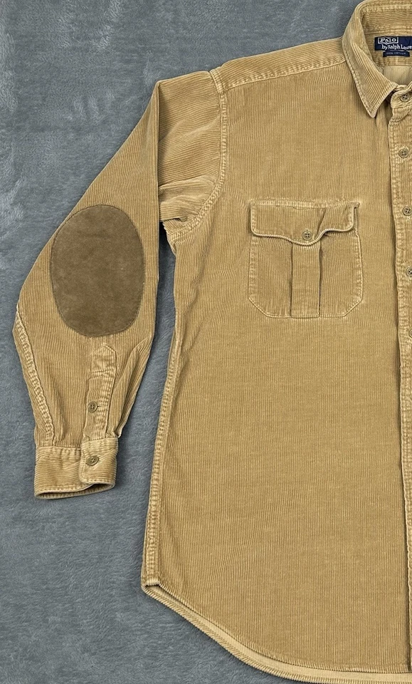 Vintage Polo Ralph Lauren Shirt Mens Medium Brown Corduroy Suede Elbow Patches - Image 3 of 4