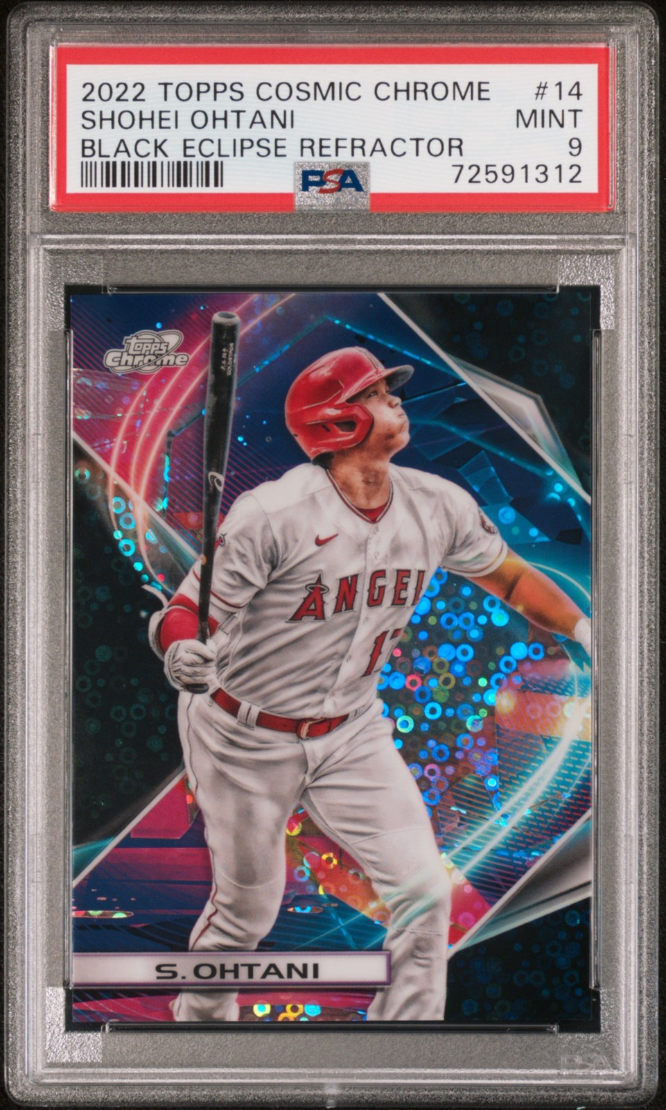 2022 TOPPS COSMIC CHROME BLACK ECLIPSE REFRACTOR #14 SHOHEI OHTANI 4/10 PSA 9