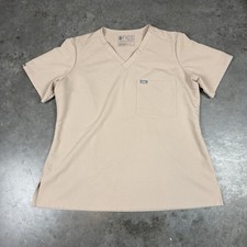 Figs Scrubs Womens Large Beige Top Pocket Stretch Logo