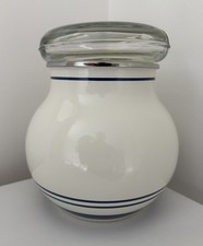 IKEA Cream Metal Enamel Storage Canister/Biscuit Barrel Blue Stripes Retro VGC