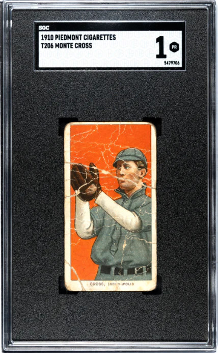 1909 T206 MONTE CROSS NNO POOR PIEDMONT 350 SGC 1 BASEBALL INDIANAPOLIS INDIANS