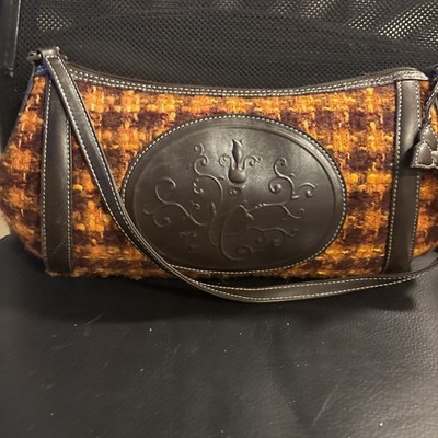 Deborah Lewis Italian Fabric And Embossed Leather Handbag
