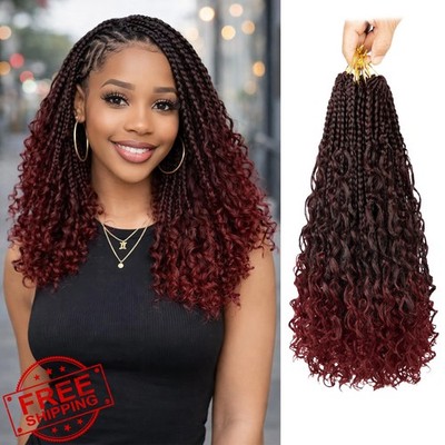 NAYOO 14 Inch Boho Box Braids 1B/BUG pack 8