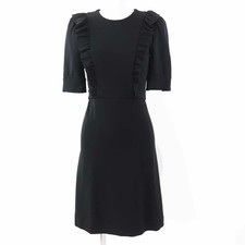 GUCCI 445275 GG pearl button frill design ribbon short sleeve dress black