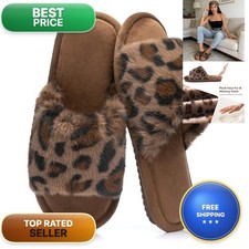 GOEWY Women's Fuzzy Open-Toe House Slippers Memory Foam - Leopard Print Cheetah