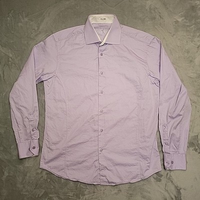 Bugatchi Shirt Men L Lavender Shaped Fit Embroidered Logo Button Up Dress Cotton