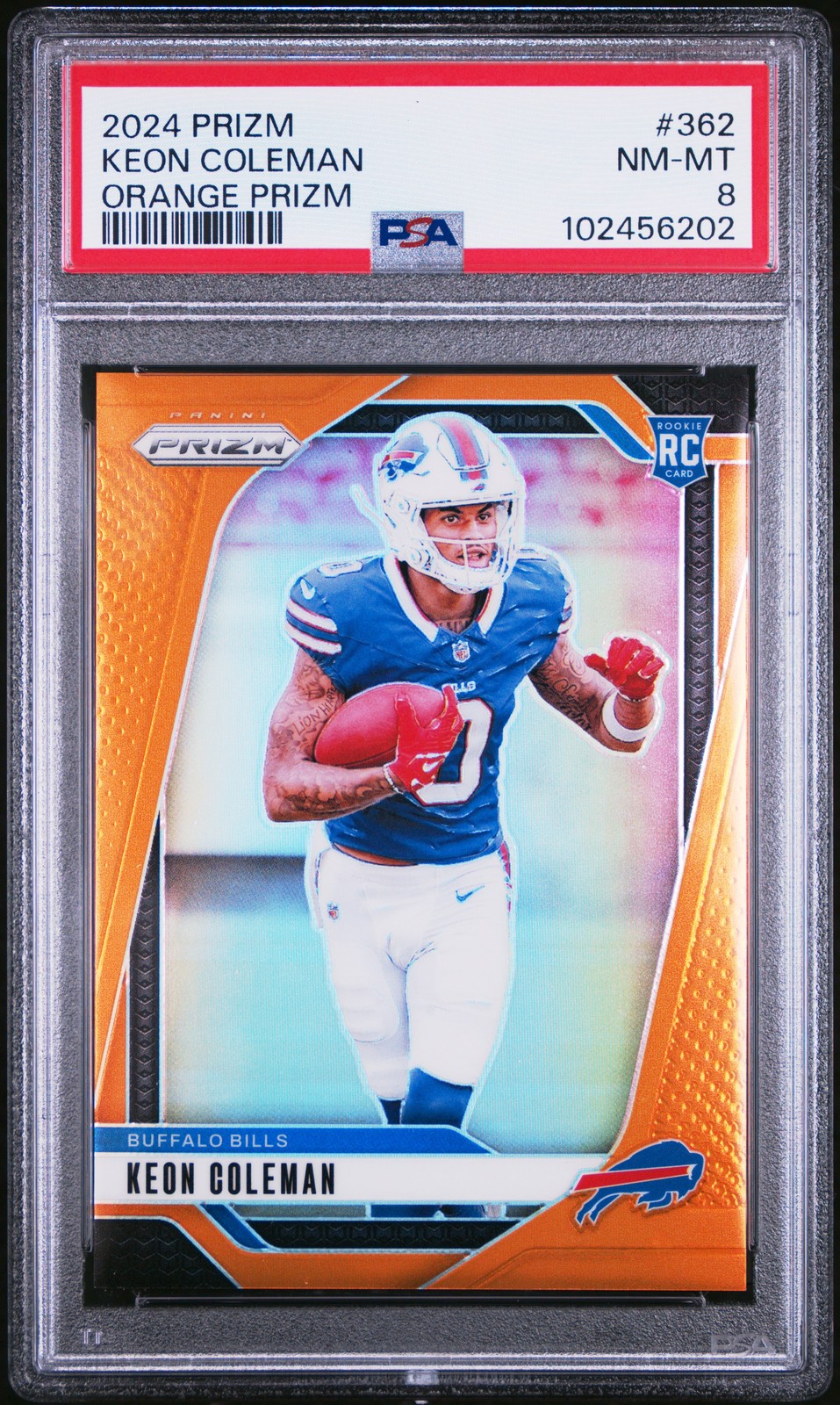 2024 PANINI PRIZM ORANGE PRIZM #362 KEON COLEMAN 72/249 PSA 8