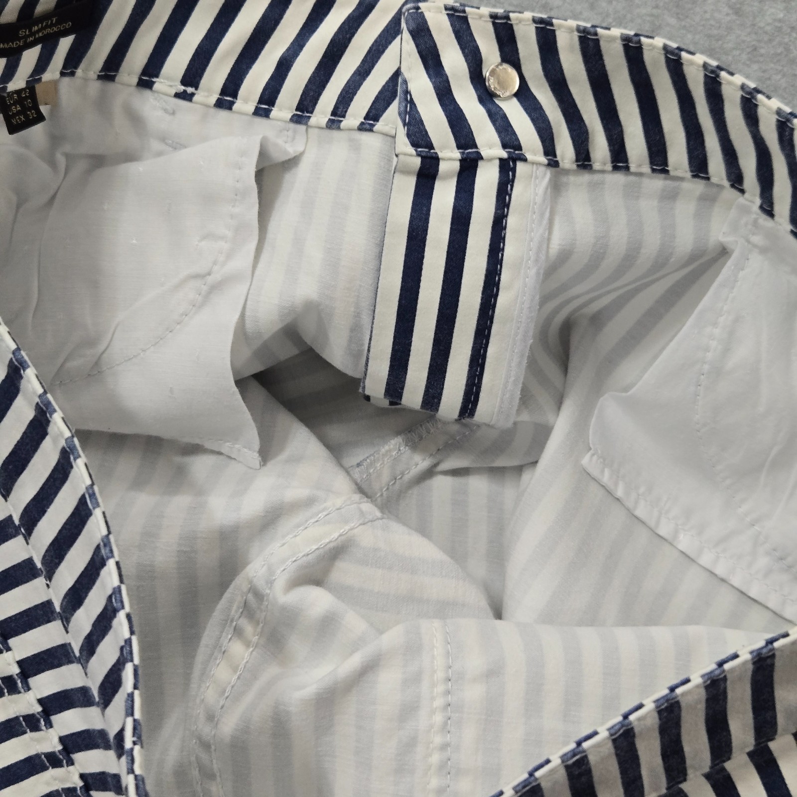 Massimo Dutti Womens Striped Skinny Chino Pants Blue White Slim Fit Size 10 image 8