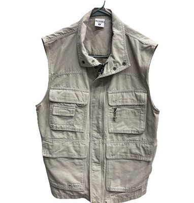 Columbia Sportswear Company Men's Khaki  6 Pocket Cotton Denim Vest Medium