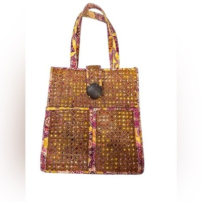 Vera Bradley Multicolor Bali Rotan Tote with Button Detail