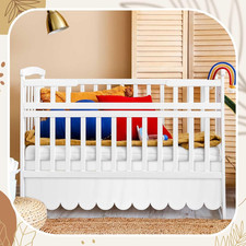 White Scalloped Crib Skirt 28"X 52" with 14" Drop Pleated Dust Ruffle with Split