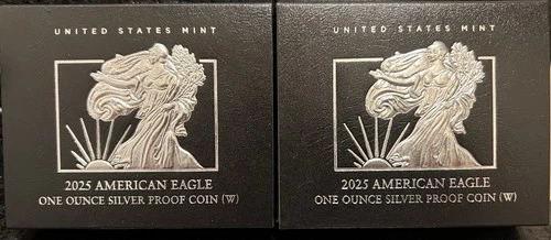2025-W American Silver Eagle 1 oz Proof Coins.  LOT OF 2 COINS.  OGP Box & COA.