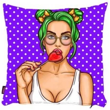 Pop Art Girl Pillow Cover, Modern Decorative Cushion, Funny Teen Bedroom Decor