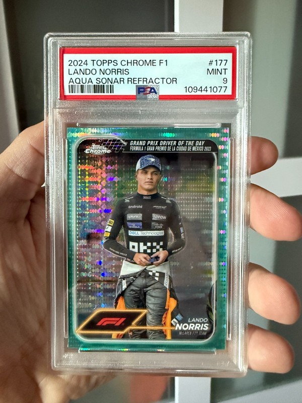 2024 Topps Chrome F1 Grand Prix Driver of the Day Lando Norris Aqua Sonar Refrac