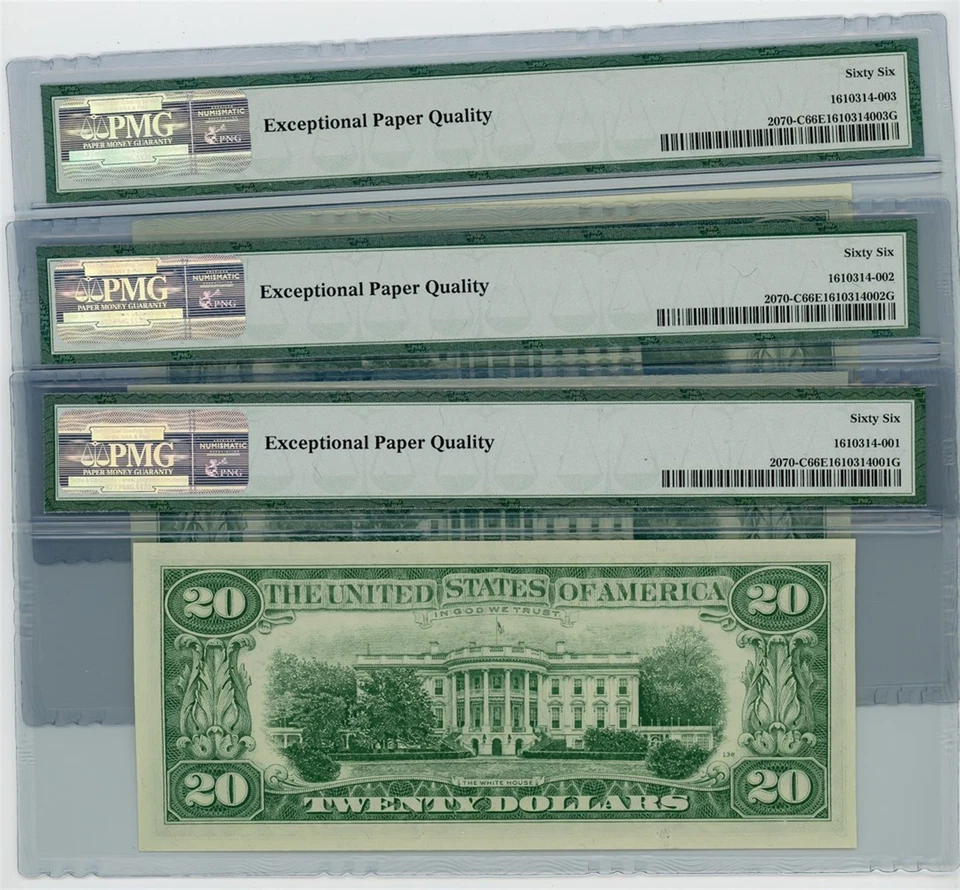 Fr. 2070-C $20 1969C 3 Consecutive Federal Reserve Notes 66 EPQ PMG DC-2492 - Image 2 of 3