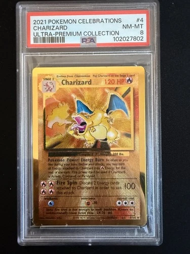PSA 8 Gold Metal Charizard Pokemon Celebrations Ultra Premium Collection UPC #4