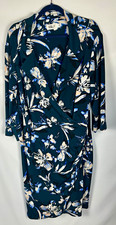 Eliza J Wrap Floral Dress Plus Size 22W Blue/White V-Neck 3/4 Sleeve Knit