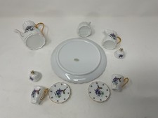 Miniature Porcelain Tea Set Hummingbird  Purple Iris Flowers Gold Trim 10pc Set
