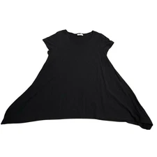 Bryn Walker Shirt Tunic Top Trapeze Short Sleeve Stretch Womens Large Black USA