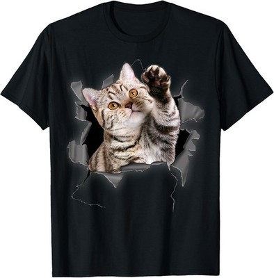 Adorable Torn Cloth Cat T-Shirt for Cat Lovers and Parents