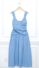 NWT ASOS Drop Waist Midi Maxi Dress Blue Ruched Linen Look Size 6 Boho Flowy