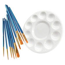 10pc Nylon Paint Brushes 17cm Round Palette Set for Oil, Acrylic, Watercolor