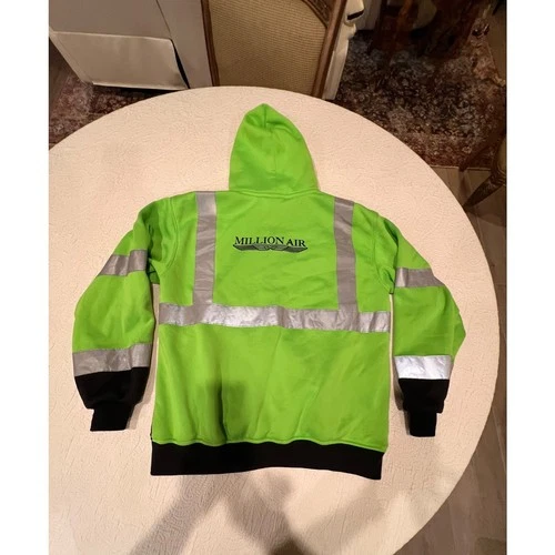 Million Air Hi Vis Reflective Hoodie L Neon Green Streetwear Utility Workwear image 2