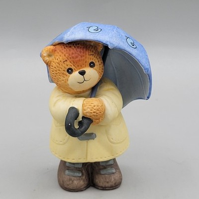 Vintage 1985 Lucy Rigg Enesco Lucy & Me Teddy Bear Under Umbrella w/ Ducks