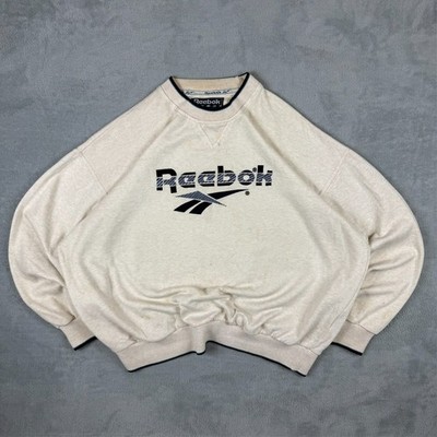 Vintage Reebok 1990's Cream Marl Spellout Oversized Large Pullover Sweatshirt