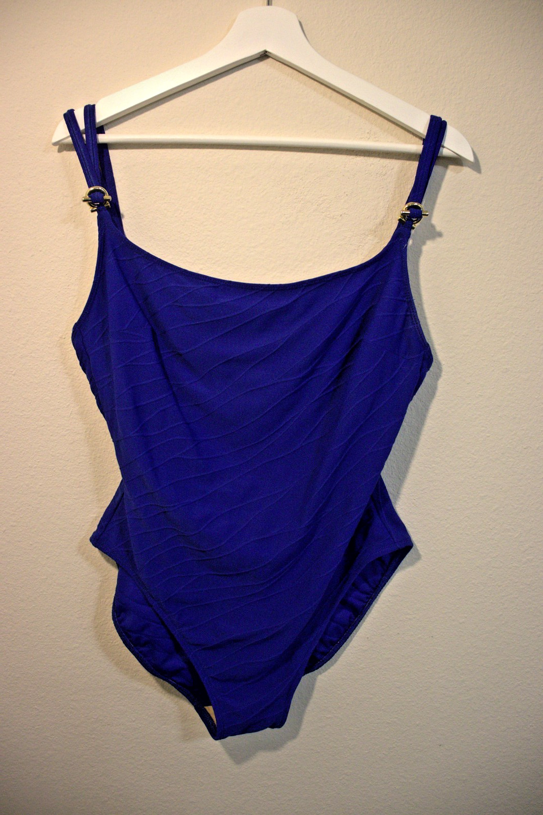 La Blanca One Piece Swimsuit Cobalt Blue Textured Wave Ripple Sz 14 High Leg