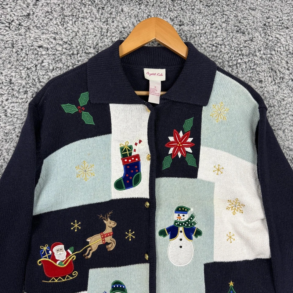 Винтажный рождественский свитер женщин средний кардиган уродливый вышитый 90-х Гонконг - Изображение 2 из 4