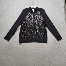 Chico's Women Jacket 2 Black Rayon Silk Sequin Zipper Long Sleeve