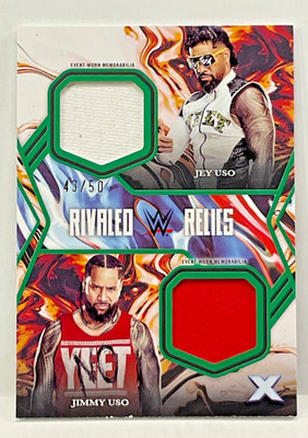 2025 TOPPS WWE EXALTED RIVALED RELICS JEY USO JIMMY USO #/50 EVENT