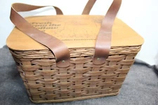 Vintage 1981 Keebler Woven Picnic Basket Wooden Lid & Leather Handles Rare