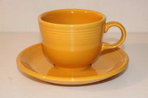 Fiesta Homer Laughlin HLC Yellow Marigold Teacup Tea Cup & Saucer, EUC