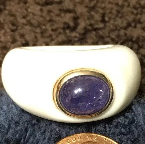 ✨GRAN VENTA✨Anillo Cabujón Tanzanita Moderno y Ágata Blanca Cabujón Oro 10K Talla 8 Foto 3 de 4