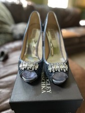 Badgley Mischka Navy Blue Glitter  Rhinestone Peep Toe Pumps