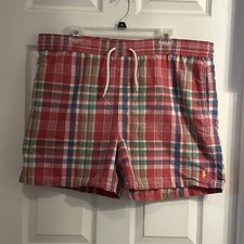 VTG Polo Ralph Lauren Swim Trunks Men XL Pink Plaid Lined Pockets