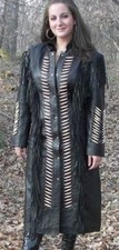 Women Antique Cowlady Long Coat Fringes & Bones Western Porter