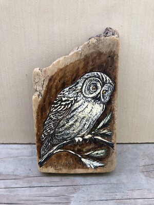 Vtg Drift Wood F. Loomis Signed Hand Carved Painted Owl Cabin Cottage OOOK